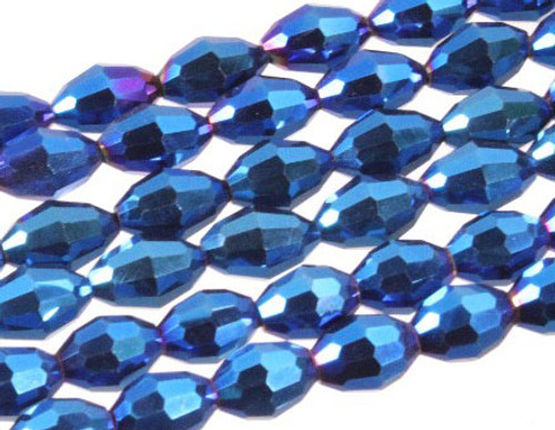 4x6mm Metallic Blue Glass Faceted Rice About 72 Bead 17" [uc11b21]