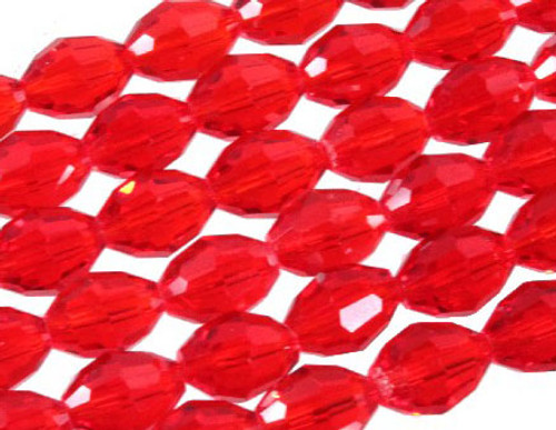 6x8mm Red Glass Faceted Rice About 72 Bead 22" [uc12a6]
