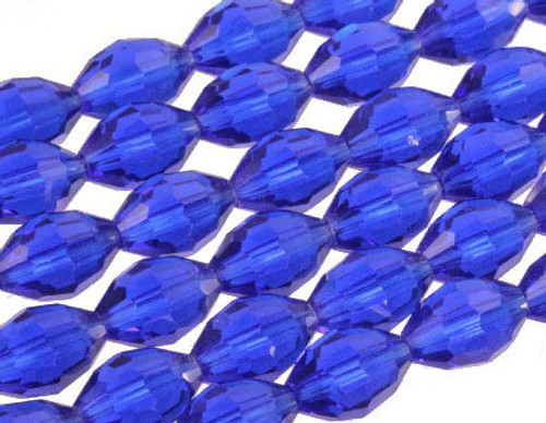 6x8mm Sapphire Glass Faceted Rice About 72 Bead 22" [uc12a14]