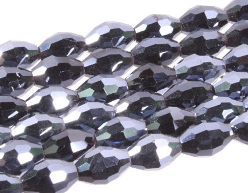 6x8mm Metallic Gray Glass Faceted Rice About 72 Bead 22" [uc12a15]