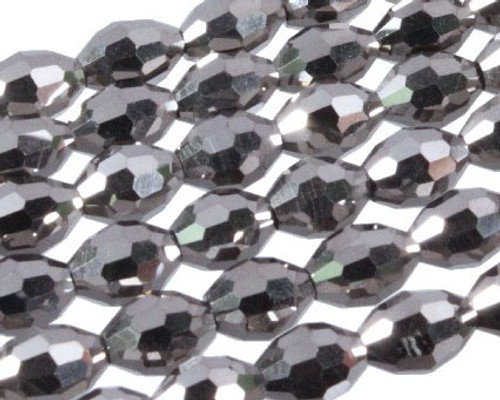 6x8mm Metallic Silver Glass Faceted Rice About 72 Bead 22" [uc12b16]