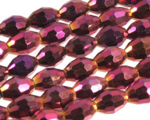 6x8mm Metallic Purple Glass Faceted Rice About 72 Bead 22" [uc12b22]