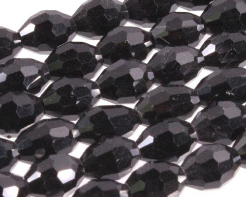 8x12mm Jet Black Glass Faceted Rice Beads 15.5" [uc13a2]