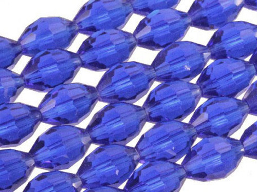 8x12mm Sapphire Glass Faceted Rice About 35 Bead 15" [uc13a14]