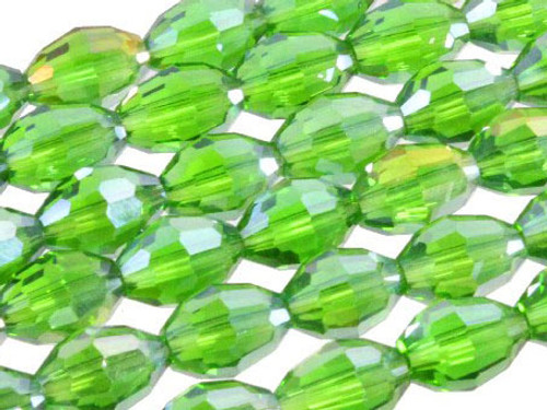 8x12mm Emerald Glass Faceted Rice About 35 Bead 15" [uc13a17]