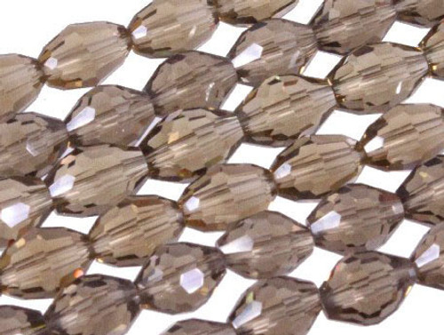 8x12mm Smoky Glass Faceted Rice About 35 Bead 15" [uc13a24]