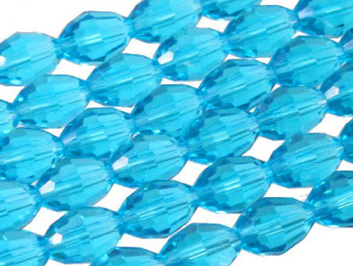 8x12mm Aquamarine Glass Faceted Rice About 35 Bead 15" [uc13a26]