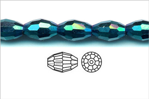 8x12mm Metallic Green Glass Faceted Rice About 35 Bead 15" [uc13b20]