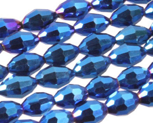 8x12mm Metallic Blue Glass Faceted Rice 35 Beads [uc13b21]