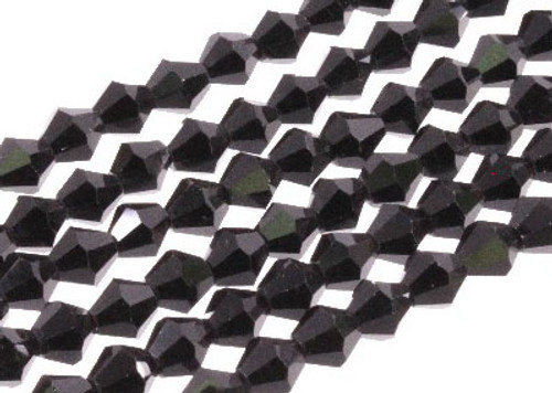 4mm Jet Black Glass Faceted Bicone About 120 Bead 18" [uc21a2]