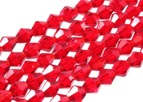 4mm Red Glass Faceted Bicone About 120 Bead 18" [uc21a6]