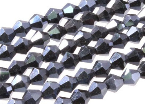 4mm Metallic Gray Glass Faceted Bicone About 120 Bead 18" [uc21a15]