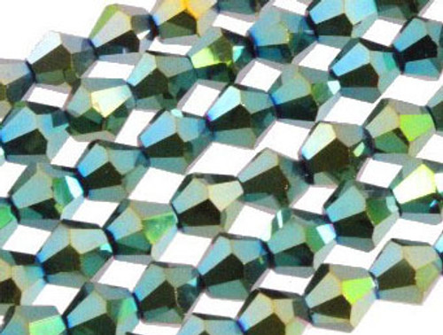 4mm Metallic Green Glass Faceted Bicone About 120 Bead 18" [uc21b20]