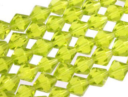 4mm Peridot Glass Faceted Bicone About 120 Bead 18" [uc21b25]