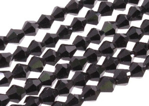 6mm Jet Black Glass Faceted Bicone About 50 Bead 11" [uc22a2]