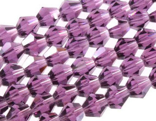 6mm Amethyst Glass Faceted Bicone About 50 Bead 11" [uc22a20]