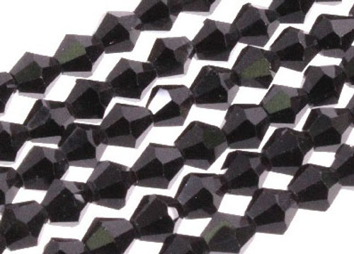 8mm Jet Black Glass Faceted Bicone About 40 Bead 12" [uc23a2]