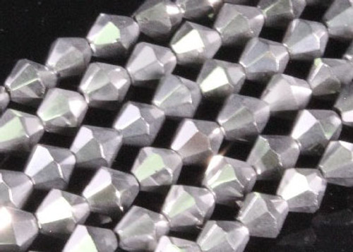 8mm Metallic Silver Glass Faceted Bicone About 40 Bead 12" [uc23b16]