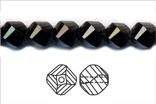 8mm Jet Black Glass Faceted Helix Beads 15" [uc33a2]