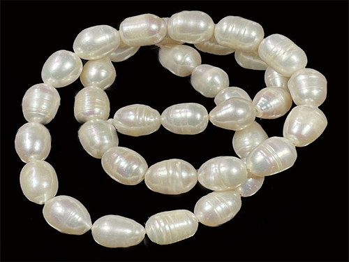 7-8mm White Rice Freshwater Pearl 14-15" A Grade Lustre [p7w]