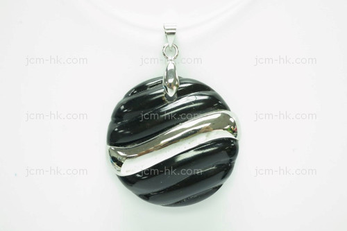 30X30mm Buffalo Horn Carved Designer Bead Pendant With 925 Silver Setting [z1628]