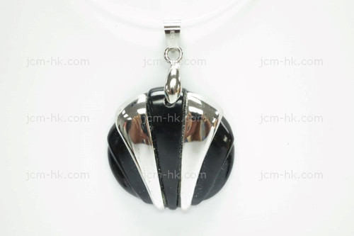 28X28mm Buffalo Horn Carved Designer Bead Pendant With 925 Silver Setting [z1545]