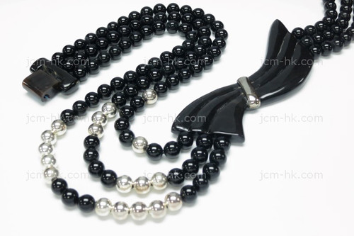 105X35mm Buffalo Horn 3-Lines Necklace 18" With 925 Silver Setting [z1902]