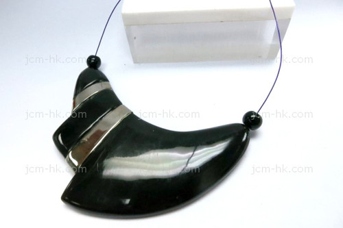 68X35mm Buffalo Horn Carved Part Drill With 925 Silver Setting [z1888]