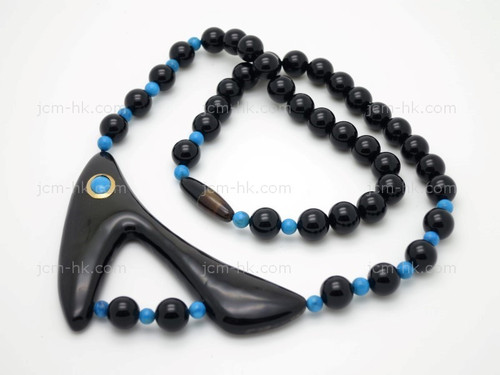 76X36mm Buffalo Horn Necklace 18" Turquoise With 14K 585 Gold Ring [z1889]