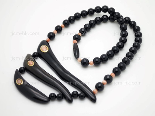 85X65mm Buffalo Horn Necklace 18" Coral With 14K 585 Gold Ring [z1885]