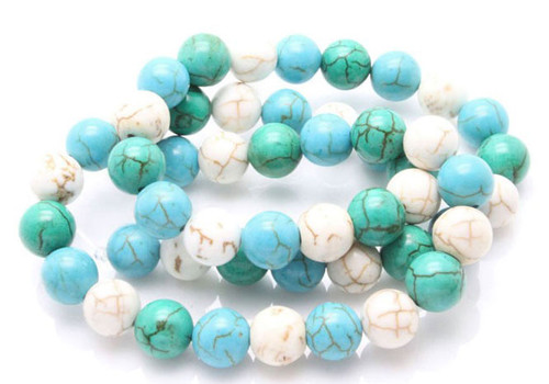 6mm White, Blue & Green Turquoise Round Beads 15.5" stabilized [6x13]