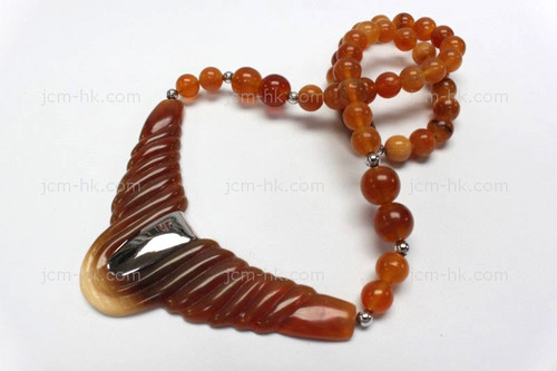 92x35mm Amber Horn with 925 Silver Setting Necklace 18" [z5137]