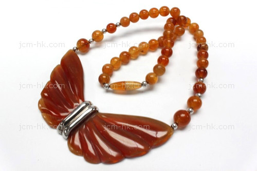 95x45mm Amber Horn with 925 Silver Setting Necklace 18" [z5139]