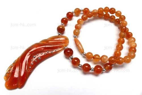 25x85mm Amber Horn with 925 Silver Setting Necklace 18" [z5143]