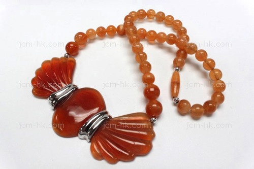 95x38mm Amber Horn with 925 Silver Setting Necklace 18" [z5148]