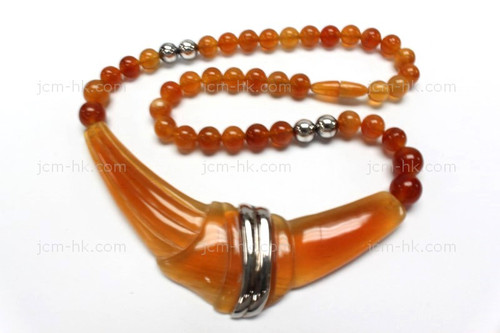 110x35mm Amber Horn Necklace 18" with 925 Silver [z7538]