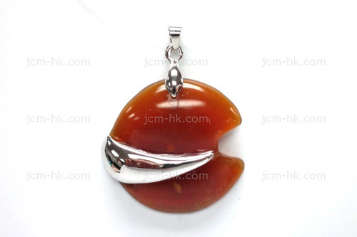 30X28mm Amber Horn Carved Designer Bead Pendant With 925 Silver Setting [z1651]