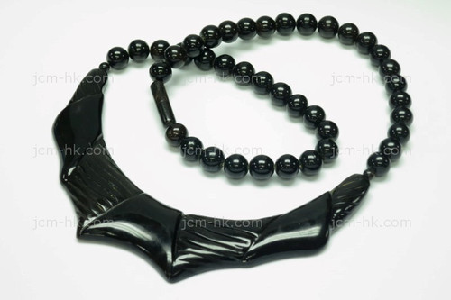 110X28mm Buffalo Horn & Onyx Beads Necklace 18" [z1840]