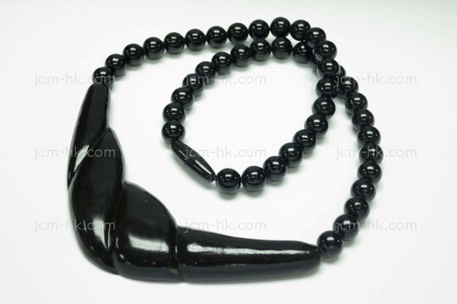 100X28mm Buffalo Horn & Onyx Beads Necklace 18" [z1589]