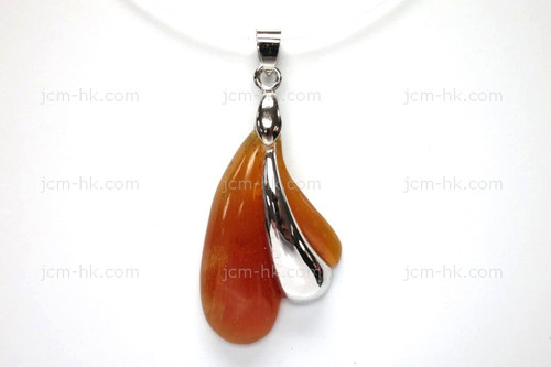 25X35mm Amber Horn Designer Bead Pendant With 925 Silver Setting [z1658]