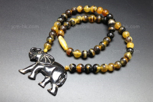 55x35mm Buffalo & Amber Horn Beads Necklace 18" [z5152]