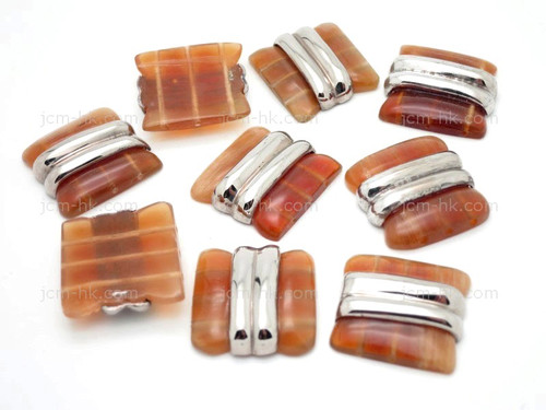 23X25mm Amber Horn 3-Lines Spacer With 925 Silver Setting Fully Drill 1pc [z1907]
