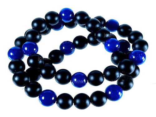 6mm Blue Jade & Obsidian Round Beads 15.5" dyed [6x48]