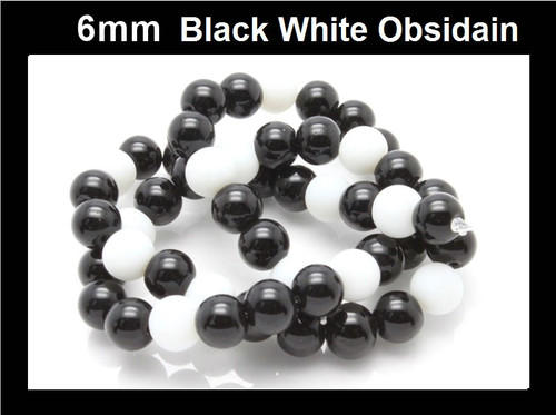 6mm Black White Obsidain Round Beads 15.5" dyed [6x9]