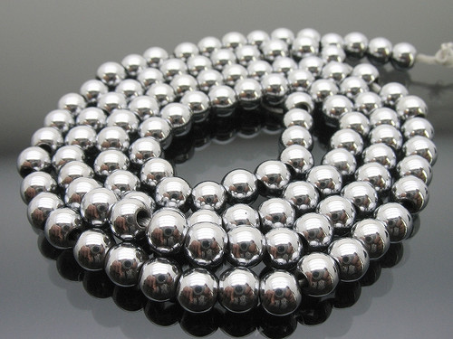 6mm Hematite Silver Round Beads 15.5" coated [6a21s]