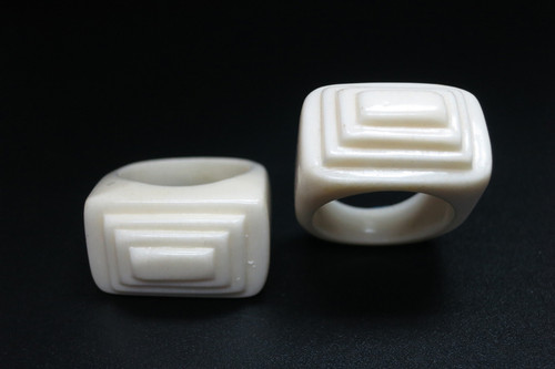 16mm Buffalo Bone Carved Dome Ring (ring size #6.5 17mm) [z1827]