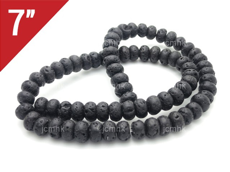 8mm Bladk Lava Rondelle Loose Beads 7" [is408]
