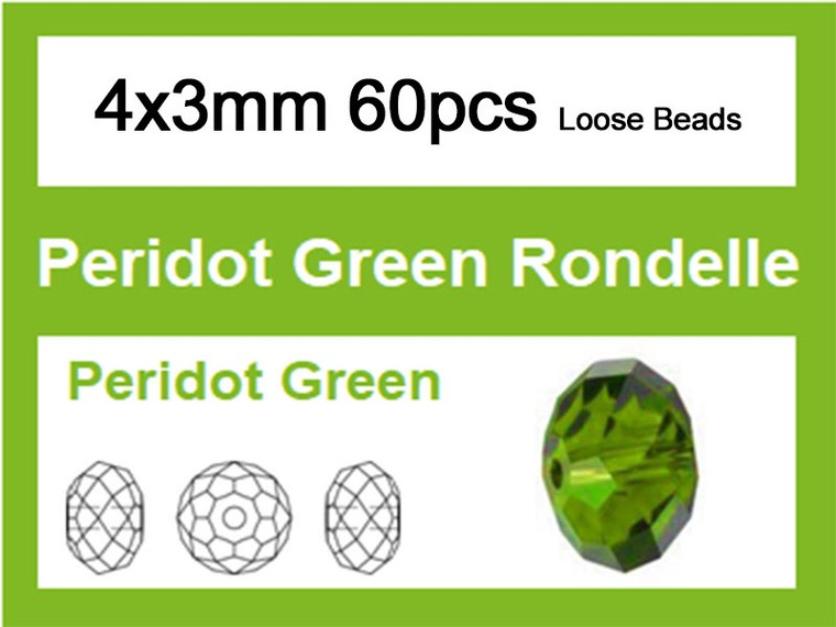 4x3mm Peridot Crystal Faceted Rondelle Loose Beads 60pcs. [iuc1b25]