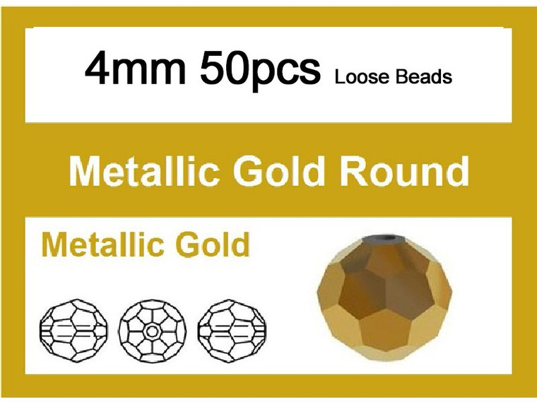 4mm Metallic Gold Crystal Faceted Round Loose Beads 50pcs. [iuc6b18]