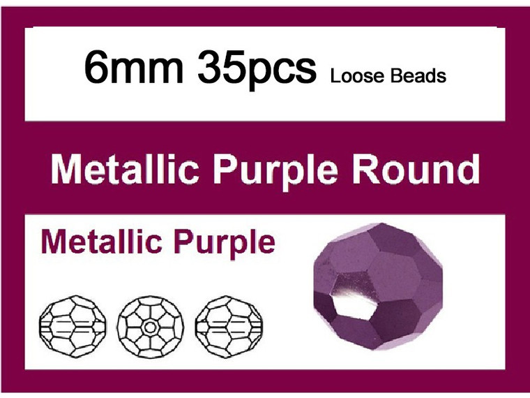 6mm Metallic Purple Crystal Faceted Round Loose Beads 35pcs. [iuc7b22]